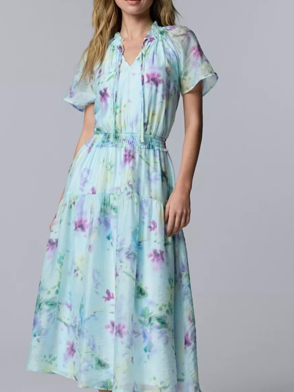 Simply Vera Vera Wang Maxi Dress Size L 12/14 V-Neck Tiered A-Line
